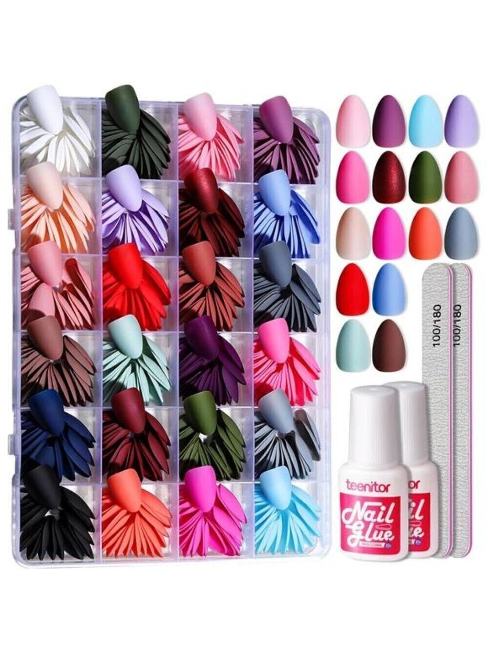 24 Colors  Short Almond Press on Nails Matte Acrylic Fake Nails Kit for Holidays